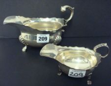Silver scroll handled sauce boat and a silver plated sauce boat, approx 11oz