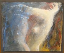 RICHARD LANNOWE HALL framed painting `Two Figures 3`, 19cm x 22cm