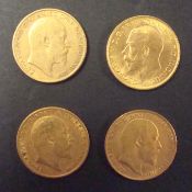 Four half sovereigns including 1905 x 2, 1909 and 1914