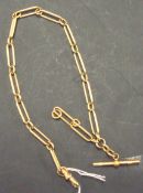 18ct gold watch chain with elongated links, approx 34.7g