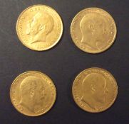Four half gold sovereigns 1904, 1905 x 2, 1914