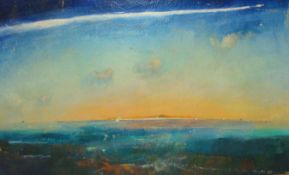 RICHARD LANNOWE HALL unframed painting `White Lines On A Seascape`, 24cm x 40cm