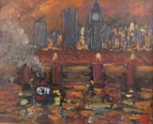 MICHAEL QUIRKE oil on canvas `Evening, River Thames 1999`, 40.5cm x 51cm, signed