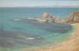 WALTER SHAW oil on canvas `Blue Bigbury Bay`, signed, 29cm x 44cm