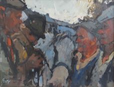PATSY FARR oil on canvas `Clinching The Deal`, 46cm x 61cm, signed, provenance Greenlane Gallery,