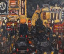 MICHAEL QUIRKE oil on canvas `Piccadilly Circus 1998`, 40.5cm x 51cm, signed