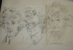ROBERT LENKIEWICZ (1941-2002) pencil sketch `Family Group Two Brothers and a Sister` circa 1970s,