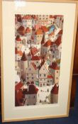 LEE WOODS artist`s proof print No 3/5 `French Town`, 87cm x 43cm