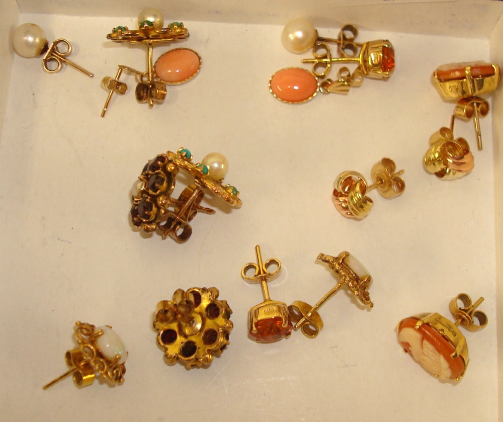 Collection of various earrings approximately eight pairs including cultured pearl, citron, opal