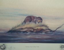RICHARD J WILLET signed Limited edition print No 9/300 `Otter Feeding` with remarque, 32cm x 46cm