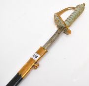 Naval officer`s dress sword, engraved blade inscribed `Friedeberg, Queen Street, Portsea`, length