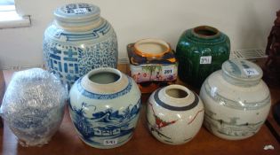 Seven various Chinese and other ginger jars, three with covers