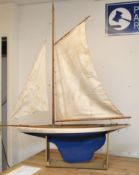 Gaff rigged radio controlled pond yacht approx 120cm long, with old original boat plans and