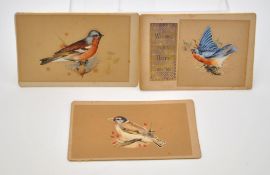 LUDLOW, three original bird paintings on card, one with gilt Christmas Wishes text, 11cm x 15cm