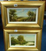 J WILLIAMSON (20th century British) a pair of oil on boards landscape scenes, signed, 15cm x 27cm in