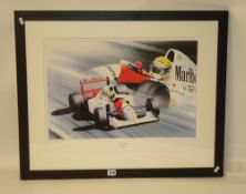 Of motor racing interest, signed limited edition print by WAYNE VICKERY `Ayrton Senna` No 268/550,