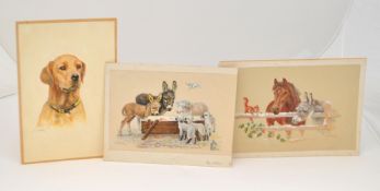 MABEL GEAR (1900-1997) Three original gouache paintings for Christmas cards, signed, stamped to
