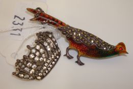 Silver Royal Naval crown brooch t/w a silver and enamelled marcasite brooch (2) (full details