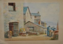 L MORTIMER watercolour `Lynmouth Before The Floods`, 26cm x35cm