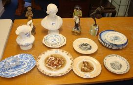 19th century Spode blue and white pickle dish, other Victorian and later plates, Bruce