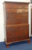 George III mahogany chest on chest, fitted with two short and three long drawers with brushing slide