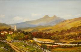 Royston modern oil on canvas `Widdecombe in The Moor Devon` , 49cm x 75cm
