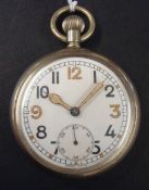 Military pocket watch, white metal case with sub second dial, the back plate stamped `G.S.T.P.