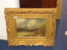 19th century oil on canvas Continental landscape in swept gilt wood and gesso frame, 49cm x 48cm