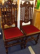 Pair of Victorian carved oak side chairs