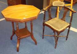 Edwardian corner chair t/w a octagonal mahogany two tier occasional table