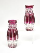 Pair of Val Saint Lambert ruby and cut glass vases, 20 cm high