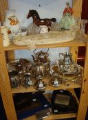 Large quantity of silver plated wares including several cased sets, set of six silver teaspoons,