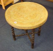 Brass top beneres table on folding twist oak base