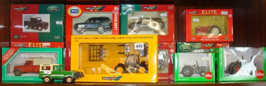 Collection of various Britain`s die cast 1/32 scale models, Land Rovers and tractors (13)