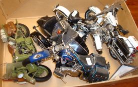 Four model motor cycles including Franklin Mint 1957 BMW motor cycle and sidecar, scale 1/10 in