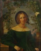 19th Century oil on canvas possibly French portrait of a lady in green dress, signed and dated