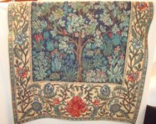 Reproduction tapestry of William Morris design with black iron hanging rod, 130cm x 190cm