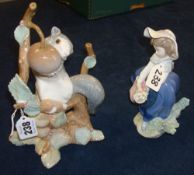 Lladro group depicting a squirrel on a branch, together with a Lladro figurine of a girl with basket