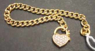 Modern 9ct gold bracelet with diamond effect padlock