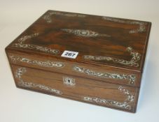 Victorian rosewood and mother of pearl inlaid sewing box of rectangular form, 30cm wide