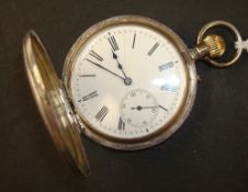 Silver half hunter pocket watch with engined case, numbered 56274, with sub second dial