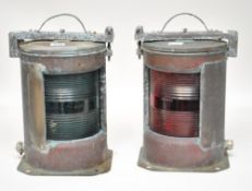 Two copper navigation lights, circa 1950s, stamped `I P 56`