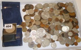 Bag of various silver and other GB coinage and sundry commemorative medal sets including Westminster