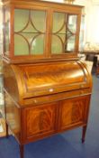 Edwardian mahogany cylindrical bureau cabinet bookcase, 89cm wide