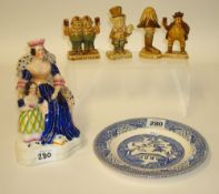 Four Wade Guinness figures t/w Staffordshire flat back figure Queen Victoria and Guinness blue and