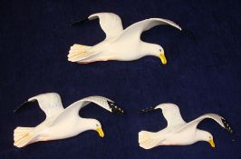 Set of 3 Beswick graduated Seagulls, impressed numbers 658 no 1,2,3, largest 38cm long