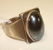 Georg Jensen silver ring circa 1970 set with haematite stone hallmarked size, N