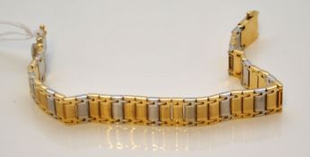 Foreign duo colour gold link bracelet 17cm long with satin textured bar links approximately 28.2g,