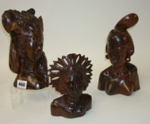 Three carved hardwood Indonesian and Eastern figures, 27cm