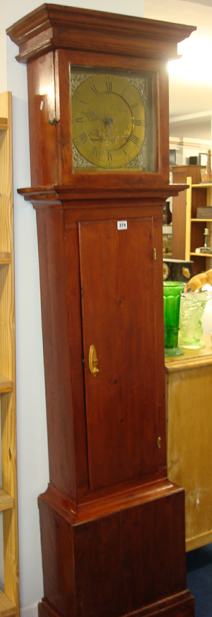 Georgian longcase clock with 30 hour movement in pine case, the square brass dial inscribed `Moses